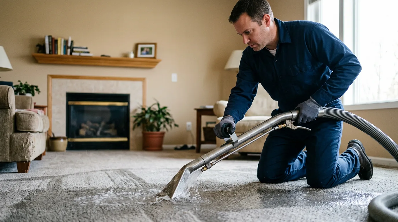 Water damage restoration technician working near Waterloo, OH